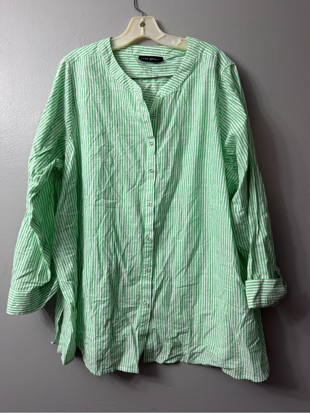 Lane Bryant Mint Green and White Striped Button-Front Tunic
